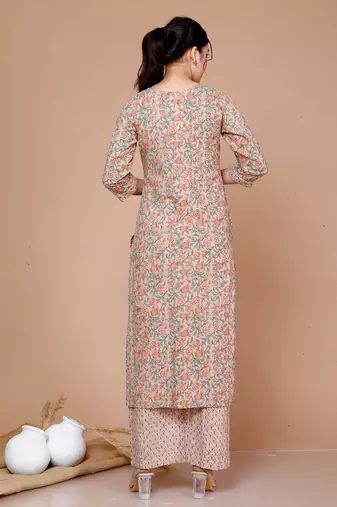 Women Cotton Printed Straight Kurta And Palazzo