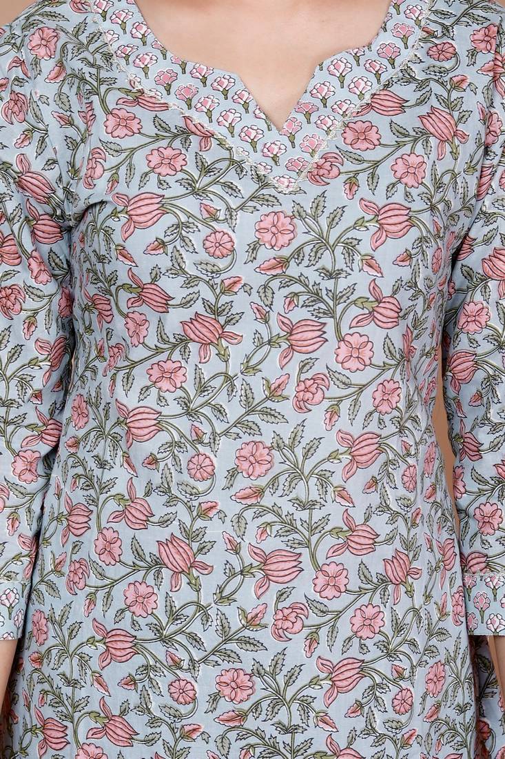Women's Cotton Floral Printed Straight Kurta Palazzo