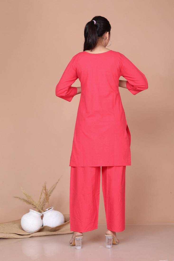 Women's Red Colour Printed Cotton Co-ord set