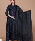 Women's Abstract Printed & Tasseles Angrakha Kurta with Blue Dupatta set