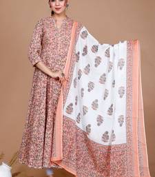 Surpassing Orange Partywear Floral Printed Anarkali Kurta Dupatta