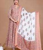 Surpassing Orange Partywear Floral Printed Anarkali Kurta Dupatta