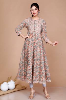 Womens Floral Printed Ankle Length Anarkali Kurta 1