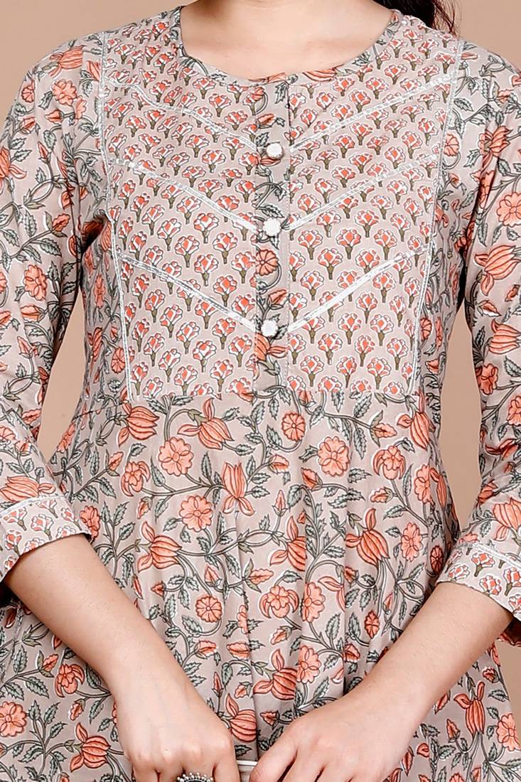 Womens Floral Printed Ankle Length Anarkali Kurta