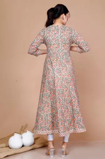 Womens Floral Printed Ankle Length Anarkali Kurta