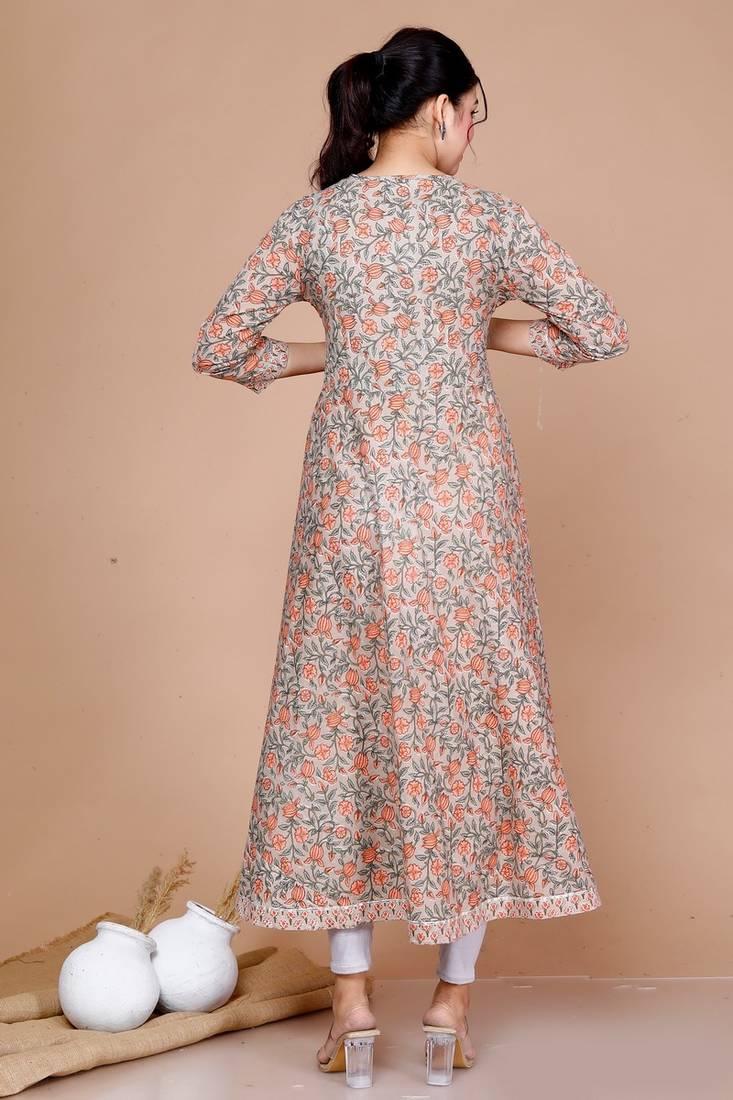Womens Floral Printed Ankle Length Anarkali Kurta