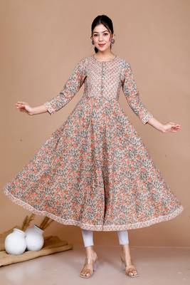 Womens Floral Printed Ankle Length Anarkali Kurta 4