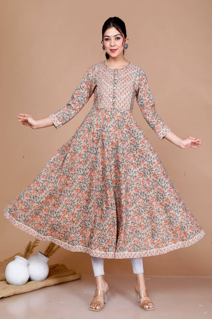 Womens Floral Printed Ankle Length Anarkali Kurta