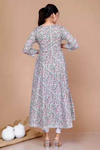 Womens Floral Printed Anarkali Kurta