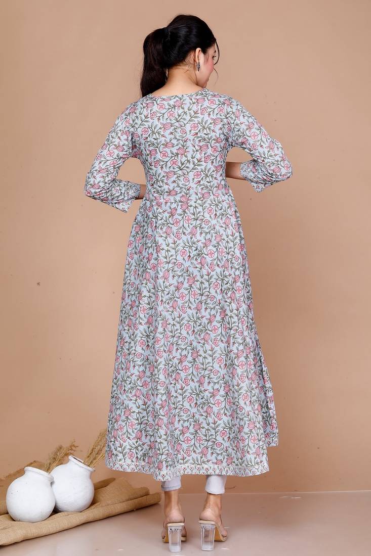 Womens Floral Printed Anarkali Kurta