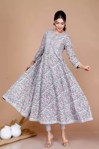 Womens Floral Printed Anarkali Kurta