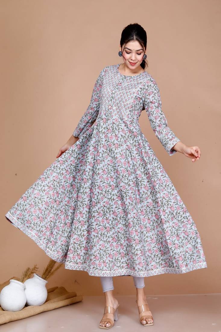 Womens Floral Printed Anarkali Kurta