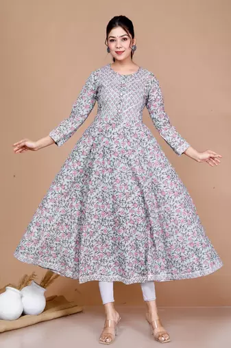 Womens Floral Printed Anarkali Kurta