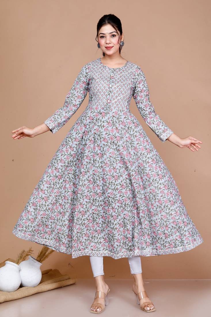 Womens Floral Printed Anarkali Kurta