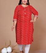 Womens festive wear red Bandhani Printed Straight Kurta