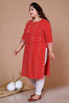 Womens festive wear red Bandhani Printed Straight Kurta 3