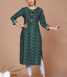 Womens Rayon Bandhani Print Straight Kurta Green