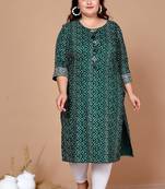 Womens Plus Size Rayon Bandhani Print Straight Kurta Green