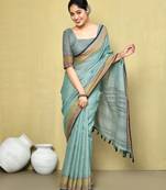 Elora linen plain handloom designer saree for women (sea green)