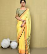 Elora linen plain handloom designer saree for women (yellow)