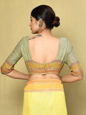Elora linen plain handloom designer saree for women (yellow) 5