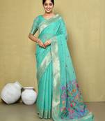 Elora cotton floral embroidered designer saree for women (green)