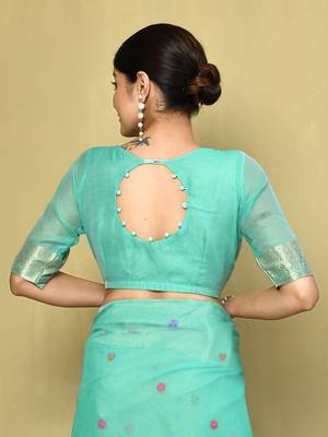 Elora cotton floral embroidered designer saree for women (green) 5