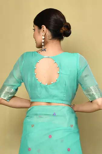 Elora cotton floral embroidered designer saree for women (green)