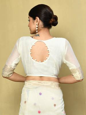 Elora cotton floral embroidered designer saree for women (off white) 5