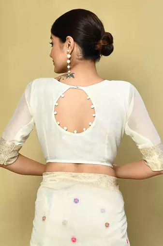 Elora cotton floral embroidered designer saree for women (off white)