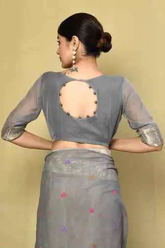 Elora cotton floral embroidered designer saree for women (grey)
