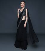 Black pre draped ruffle saree