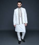 Ivory geometric embroidered bundi kurta set