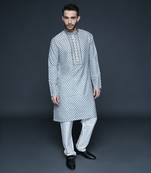 Hand block printed embroidered kurta set