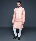 Peach hand block printed motif bundi kurta set