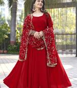 Akaiswa Fashion Faux Georgette Golden Thread Embroidered Red Salwar Suit
