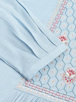 Light Blue Rayon Yoke Embroidered A-line Top 6