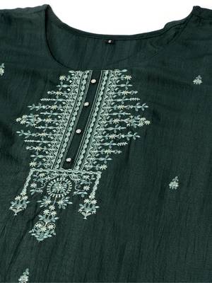 Dark Green Chinon Embroidered Straight Top 2