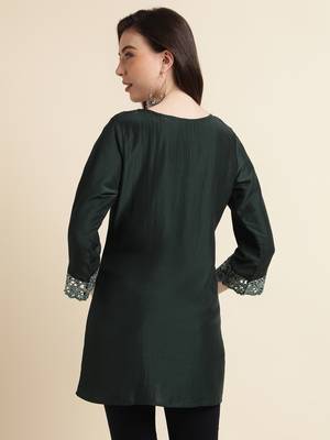Dark Green Chinon Embroidered Straight Top 4