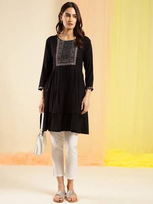 Dark Green Chinon Embroidered Straight Top 5