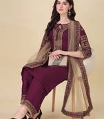 Modestouze Attires Women's Embroidered Silk Kurta And Pant Set With Net Dupatta (MAK7SEQUIN)