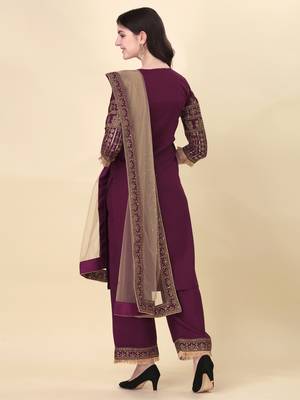 Modestouze Attires Women's Embroidered Silk Kurta And Pant Set With Net Dupatta (MAK7SEQUIN) 2