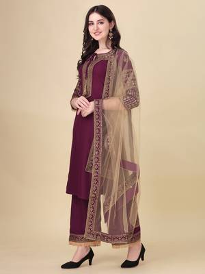 Modestouze Attires Women's Embroidered Silk Kurta And Pant Set With Net Dupatta (MAK7SEQUIN) 3