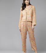 Aarika womens mustard colour silk printed co-ord set