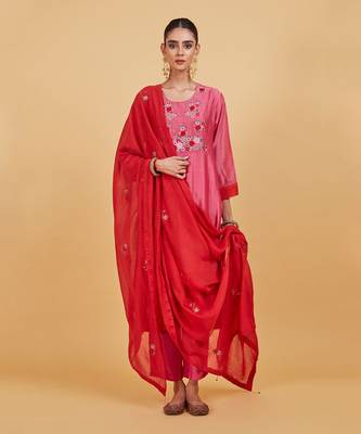 Rose pink yoke kurta set 1