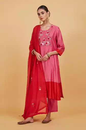 Rose pink yoke kurta set
