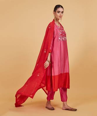 Rose pink yoke kurta set 3