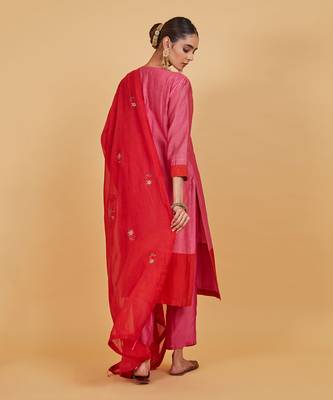 Rose pink yoke kurta set 4