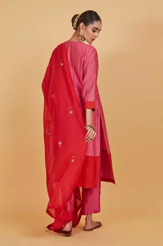 Rose pink yoke kurta set