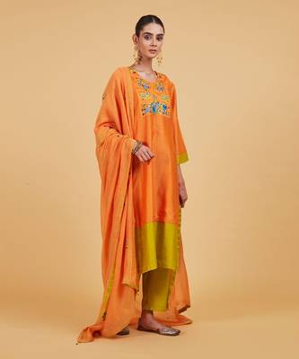 Rose orange yoke kurta set 1